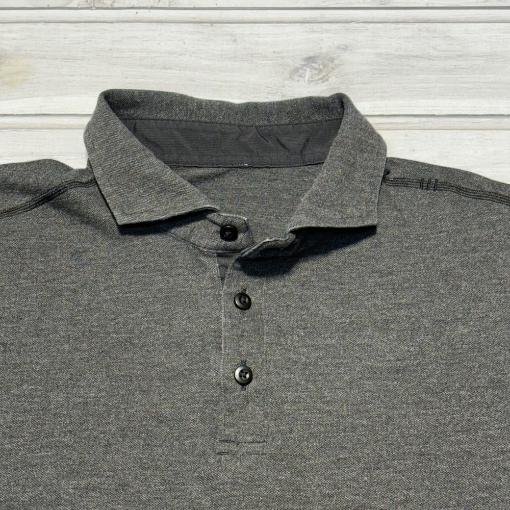 Lululemon Polo Shirt Men XL Gray Short Sleeve Athletic Casual Heathered Pique